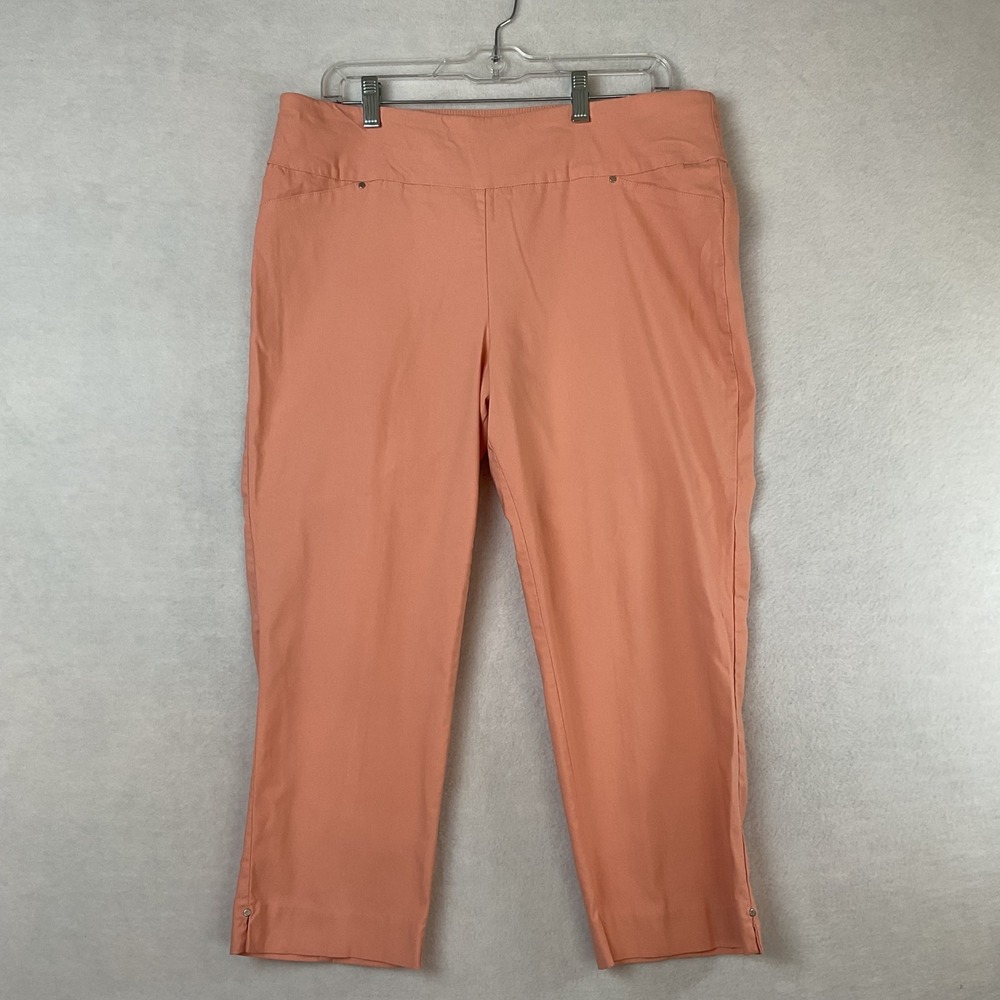 Cato Womens 16 Coral Peach Mid Rise Pull On Crop Pants Faux Pockets Stretch